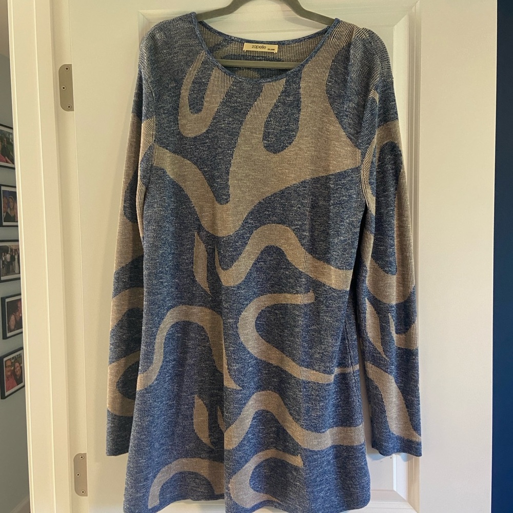 Blue and Tan Women's Sweater